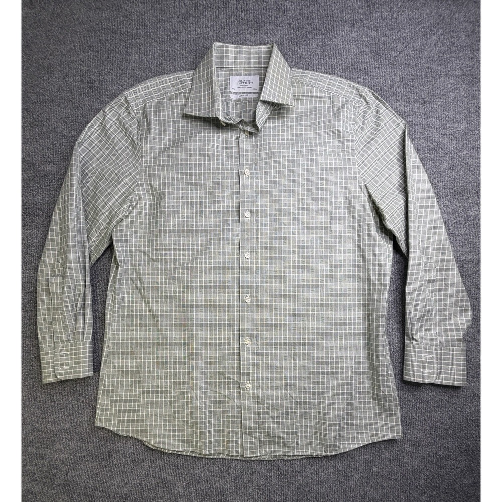 Charles Tyrwhitt Men's LightGreen Slim Fit Non-Iron Dress Shirt Size 17 / 34